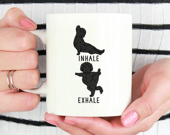 Inhale Exhale Labradoodle Yoga Coffee Mug, Dog 11 oz Coffee Mugs, Funny 15 oz Coffee Mug, Yoga Teacher Gifts Cup, Black Doodle Dog Mom Gift
