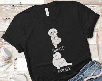 Inhale Exhale Bichon Frise Yoga T-shirt, Heather Dog lovers Tshirt, Funny Dog Tee Shirts, Yoga lover Gift, Bichon Frise Gift, Dog Mom Shirt