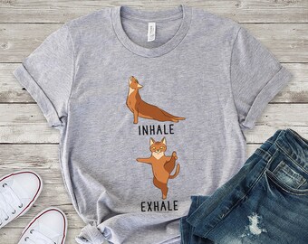 Inhale Exhale Abyssinian Cat Yoga T-shirt, Orange Cat Heather Tshirt, Funny Cat Unisex Tee Shirts, Yoga Gift, Cat Gift, Yoga Instructor gift