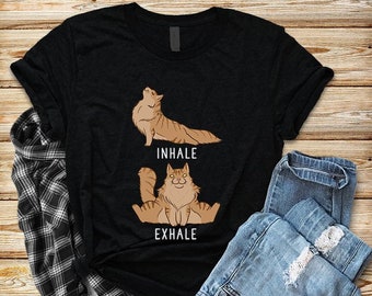 Inhale Exhale Maine Coon Cat Yoga T-shirt, Orange Cat Heather Tshirt, Funny Cat Unisex Tee, Yoga Gift, Cat Lover Gift Yoga Instructor gift