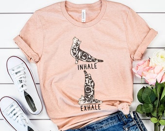 Inhale Exhale American Shorthair Yoga T-shirt, Tabby Cat Heather Tshirt, Funny Cat Unisex Tee, Yoga Gift, Cat Gift, Yoga Instructor gift