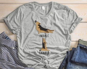 Inhale Exhale German Shepherd Yoga T-shirt, Heather Dog lovers Tshirt, Funny Dog Tee Shirts, Yoga lover Dog Lovers gift, GSD Gifts
