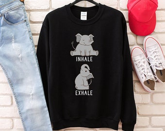 Inhale Exhale Baby Elephant Sweatshirt, Yoga Animal Hoodie, Funny Unisex Animal Crewneck Sweatshirts, Elephant Sweater, Elephant Yoga Gift