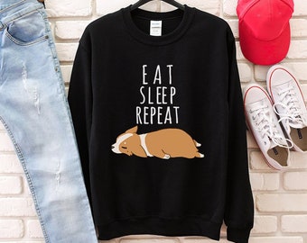 Eat Sleep Repeat Corgi Sweatshirt, Corgi Nap Hoodie, Funny Unisex Corgi Crewneck Sweatshirts, Dog Sweater, Corgi Lover Gifts, Dog GIft