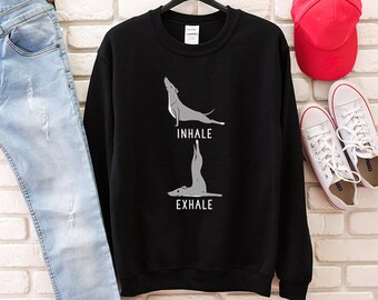 Inhale Exhale Greyhound Sweatshirt, Dog Yoga Hoodie, Funny Unisex Dog Crewneck Sweatshirts, Dog Sweater, Greyhound Mom Gift, Yoga Gifts