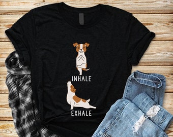 Inhale Exhale Jack Russell Terrier Yoga T-shirt, Heather Dog lovers Tshirt, Funny Dog Tee Shirts, Yoga lover Gift, Dog Gift, Dog Mom Shirt