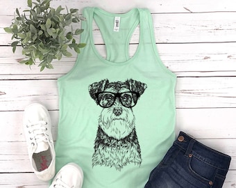 Schnauzer Tank Top, Hipster Nerdy Schnauzer Dog Yoga Workout Tank Top for Women, Gym Muscle Tank, Racerback Tank, Schnauzer Mom Gift