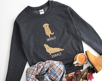 Inhale Exhale Golden Retriever Sweatshirt, Golden Yoga Hoodie, Funny Unisex Dog Crewneck Sweatshirts, Dog Sweater, Dog Mom Gift, Yoga Gifts