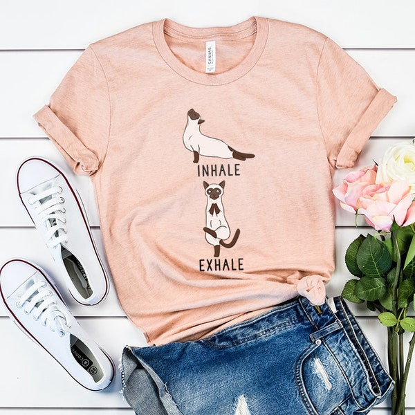 Inhale Exhale Siamese Cat Yoga T-shirt, Siamese Cat Heather Tshirt, Funny Cat Mom Unisex Tee, Yoga Gift, Cat Lover Gift Yoga Instructor gift