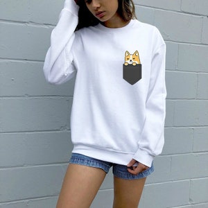 Corgi Pocket Sweatshirt, Pocket Dog Hoodie, Funny Unisex Dog Crewneck Sweatshirts, Corgi Mom Sweater, Corgi Lover Gifts