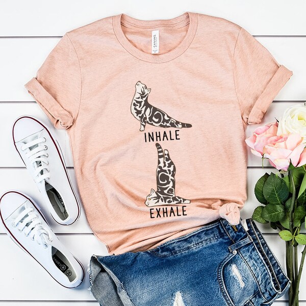 Inhale Exhale American Shorthair Yoga T-shirt, Tabby Cat Heather Tshirt, Funny Cat Unisex Tee, Yoga Gift, Cat Gift, Yoga Instructor gift