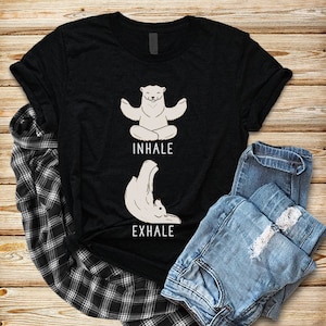 Inhale Exhale Polar Bear Yoga T-shirt, Heather Bear Tshirt, Funny Animal Tee Shirts, Yoga lover Gift, Polar Bear Gift, Yoga Instructor gift