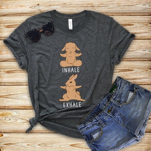 Inhale Exhale Brown Rabbit Yoga T-shirt, Heather Bunny Tshirt, Funny Animal Tee Shirts, Yoga lover Gift, Rabbit Gift, Yoga Instructor gift