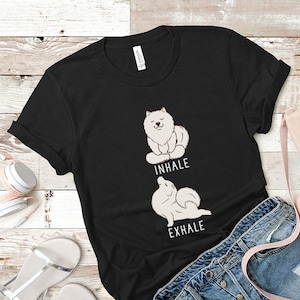 Inhale Exhale Samoyed Yoga T-shirt, Heather Dog lovers Tshirt, Funny Dog Tee Shirts, Yoga lover Gift, Samoyed Gift, Dog Mom Shirt