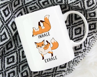 Inhale Exhale Fox Coffee Mug, Foxy Yoga 11oz Coffee Mugs, Funny 15oz Coffee Mug, Yoga Teacher Gifts Cup, Woodland Animal Fox Mug, Yoga Gift