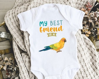 My Best Friend is a Sun Conure Baby Bodysuit, Bird Baby Boy Baby Girl Clothes, Parrot Baby Shower Gift, Toddler Kids Tee, Baby Announcement