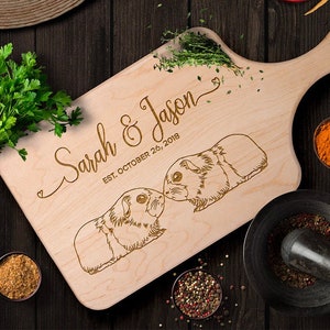 Personalized Cutting Board, Custom Guinea Pig Wood Cutting Board, Newlywed Wedding Gift, Valentine Anniversary Housewarming Gifts image 1