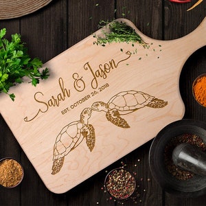 Personalized Cutting Board, Custom Sea Turtle Wood Cutting Board, Newlywed Wedding Gift, Valentine Anniversary Housewarming Gifts