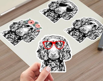 Boykin Spaniel Sticker Sheet, Vinyl Stickers, Floral Sunglasses Dog Laptop Sticker, Funny Car Decal, Planner, Skateboard, Macbook Sticker