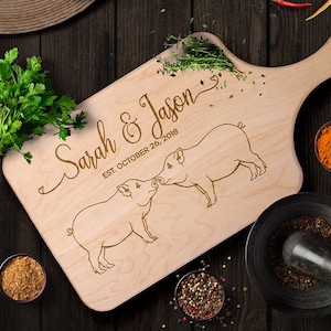 Personalized Cutting Board, Custom Pig Wood Cutting Board, Farm Animal Newlywed Wedding Gift, Valentine Anniversary Housewarming Gifts