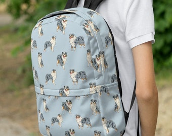 Australian Shepherd Backpack, Aussie Dog Laptop Bag, Women's Travel Backpack, Cute Pattern School Bag, College Backpack, Dog Mom Gift