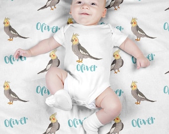 Personalized Baby Blanket, Custom Cockatiel Swaddle Blanket Set, Newborn Photo Prop, Cute Parrot Bird Baby Animal Swaddle Set for Boy, Girl