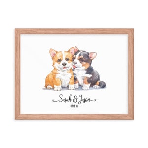 Arte de pared Corgi, impresión de nombre personalizado, decoración personalizada de boda de pareja, letrero de cachorro, regalo de recién casados, póster, regalo de inauguración de la casa de San Valentín