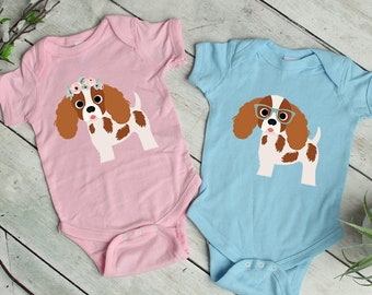 Floral Blenheim Cavalier King Charles Spaniel Baby Bodysuit, Nerdy Dog Baby Girl Long Sleeve Baby Bodysuit, Baby Shower Gift Announcement