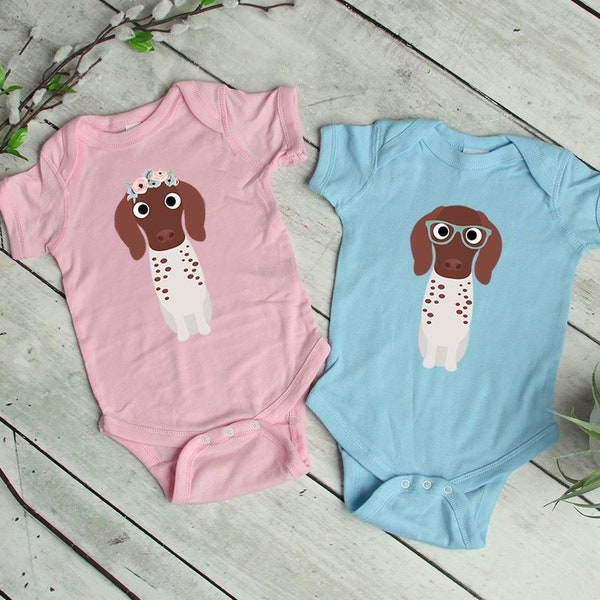 Floral German Shorthaired Pointer Baby Bodysuit, Nerdy Dog Baby Bodysuit, Baby Girl Long Sleeve Baby Bodysuit, Baby Shower Gift Announcement