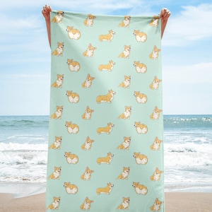 Corgi Beach Towel, Corgi Mom Bath Towel, Cute Dog Mom Dog Dad Towel, Dog Lover Gift