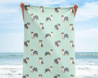 Australian Shepherd Beach Towel, Aussie Mom Bath Towel, Cute Dog Mom Dog Dad Towel, Dog Lover Gift
