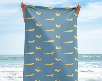 Bearded Dragon Beach Towel, Lizard Bath Towel, Cute Reptile Animal Towel, Beardie Mom Bearded Dragon Lover Gift