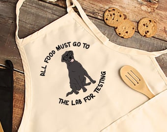 Toda la comida debe ir al laboratorio para probar el delantal, delantal de labrador retriever, delantales de mamá de laboratorio con bolsillos, delantal para hornear perros, regalos de chef de cocina