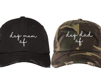 Dog Mom AF Distressed Hat, Dog Dad AF Embroidered Baseball Hats, Dog Lover Camo Dad Hat, Fur Mom Women Cap, Dog Mom Gift, Dog Dad Gift
