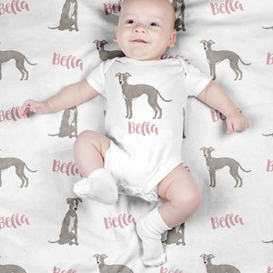 Italian Greyhound Custom Baby Blanket, Personalized Iggy Dog Swaddle Blanket Set Cute Newborn Photo Prop Set for Boy, Girl, Baby Shower Gift