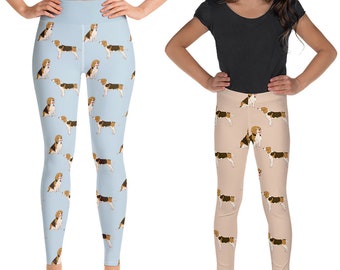 Beagle Leggings, Dog Pattern Women Leggings for Gym, Yoga Leggings, Yoga Pants, Kids Tights Youth Leggings, Dog Lover Gift