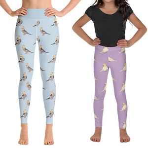 Cockatiel Leggings, Cockatoo Bird Pattern Women Leggings for Gym, Yoga Leggings, Yoga Pants, Kids Tights Youth Leggings, Parrot Gifts