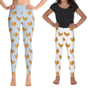 Chicken Leggings, Farm Animal Pattern Women Leggings for Gym, Yoga Leggings, Yoga Pants, Kids Tights Youth Leggings, Farm Wife Gifts