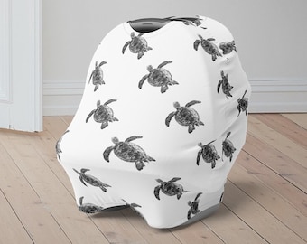 Turtle Baby Car Seat Cover, Sea Animal Baby Carseat Canopy, Cute Car Seat Canopy for Boys Girls, Newborn Animal Theme Baby Shower Gift