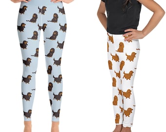 Dachshund Leggings, Doxie Weenie Dog Pattern Women Leggings for Gym, Yoga Leggings, Yoga Pants, Kids Tights Youth Leggings, Dog Lover Gift