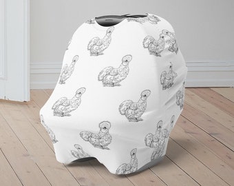 Silkie Chicken Baby Car Seat Cover, Farm Animal Baby Carseat Canopy, Cute Car Seat Canopy for Boys Girls, Newborn Animal Baby Shower Gift