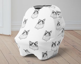 Ragdoll Cat Baby Car Seat Cover, Cat Baby Carseat Canopy, Cute Car Seat Canopy for Boys Girls, Newborn Animal Theme Baby Shower Gift
