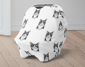Tuxedo Cat Baby Car Seat Cover, Cat Baby Carseat Canopy, Cute Car Seat Canopy for Boys Girls, Newborn Animal Theme Baby Shower Gift