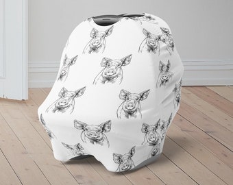 Pig Baby Car Seat Cover, Farm Animal Baby Carseat Canopy, Cute Car Seat Canopy for Boys Girls, Newborn Animal Theme  Baby Shower Gift