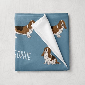 Basset Hound Blanket, Custom Name Dog Blanket, Personalized Baby Blanket, Custom Pet Blanket, Dog Themed Gifts, Baby Girl Boy Blanket