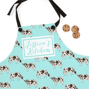 Custom Apron, Cow Aprons, Farm Animal Personalized Cooking Baking Apron For Women, Men, Kitchen Chef Gifts, Farmhouse Kitchen Decor