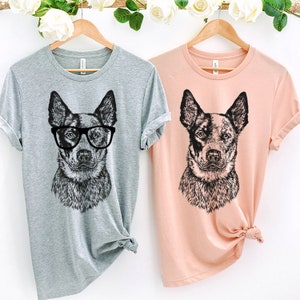 Heeler Shirt, Nerdy Glasses Australian Cattle Dog Tee T-Shirt, Hipster Dog Tshirt, Nerd Dog Dad Mom Mama Gift, Blue Heeler Mom Shirt Gifts