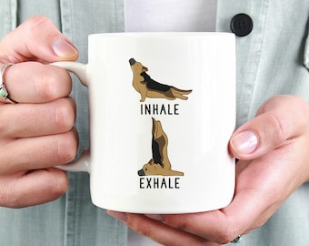 Inhale Exhale German Shepherd Yoga Mug, Dog 11 oz Coffee Mugs, Funny 15 oz Coffee Mug, German Shepherd Gifts Cup Mug, Glass