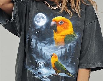 Sun Conure Howling at Moon Shirt, Funny Parrot Comfort Colors Halloween Tshirt, Bird Gifts