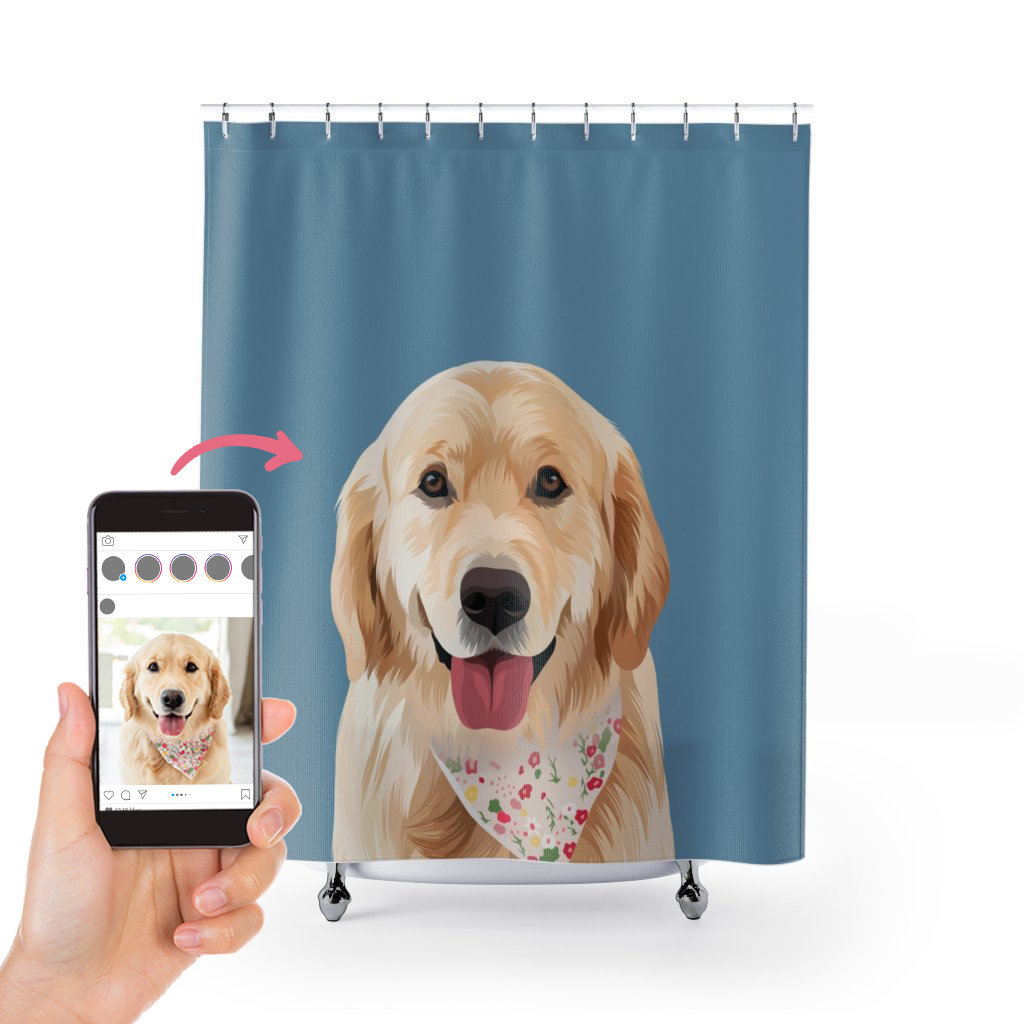 Custom Pet Portrait Shower Curtain Personalized Dog Portrait Etsy